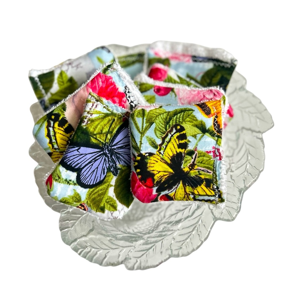 Hand Crafted 100% Cotton Colorful Butterflies 8 Reusable Facial Makeup Wipes
